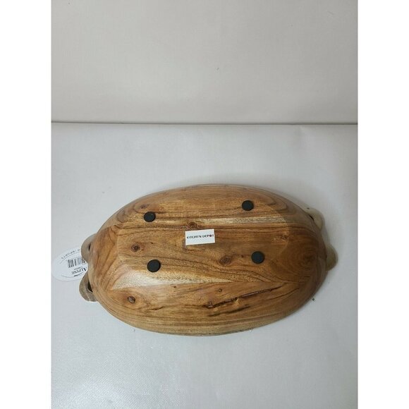 OVAL Wood Serving Dish Platter with Metal Handles Kitchen Depot Alpine Cuisine - Picture 6 of 6